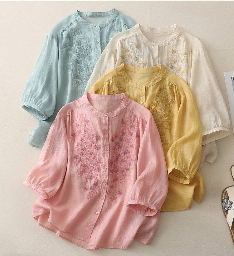 Pure Cotton Shirt With Elegance Embroidered