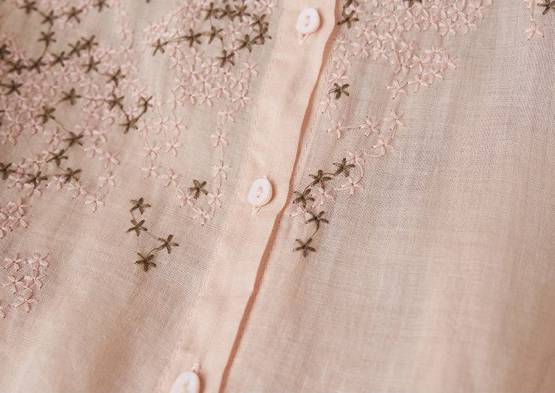 Pure Cotton Shirt With Elegant Floral Embroidered