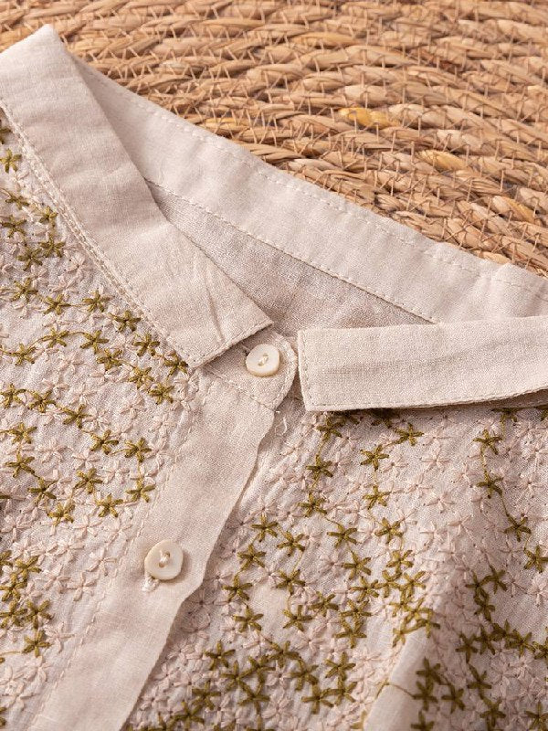 Pure Cotton Shirt With Elegant Floral Embroidered