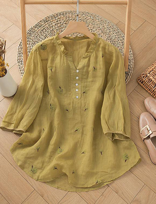 Floral Embroidered Button-Front Tunic