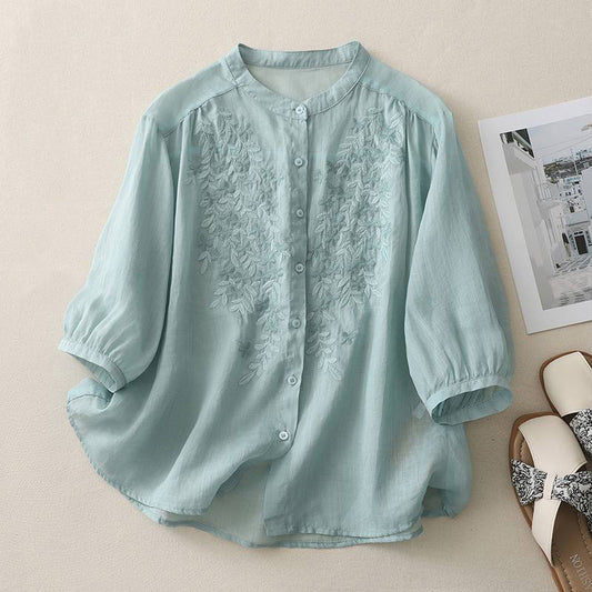 Pure Cotton Shirt With Elegance Embroidered