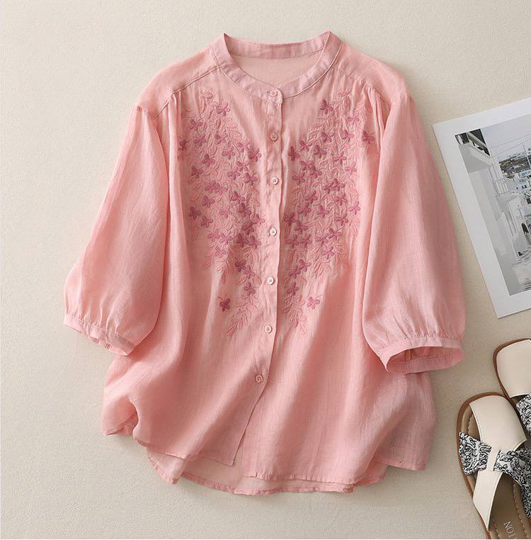 Pure Cotton Shirt With Elegance Embroidered