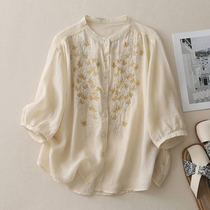 Pure Cotton Shirt With Elegance Embroidered