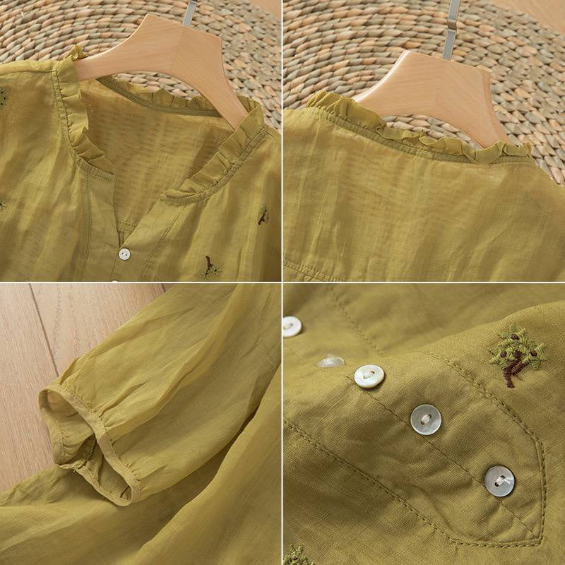 Floral Embroidered Button-Front Tunic