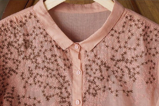 Pure Cotton Shirt With Elegant Floral Embroidered