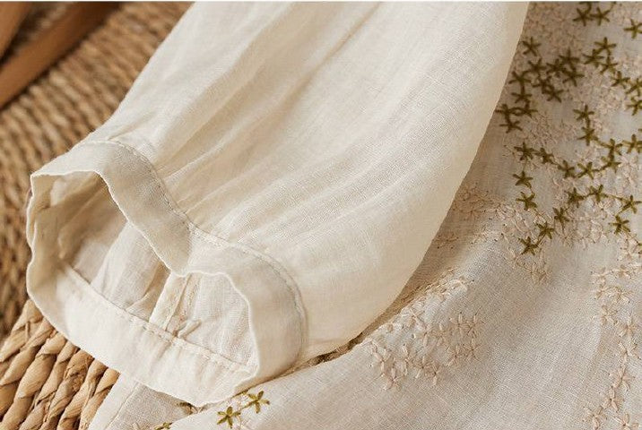 Pure Cotton Shirt With Elegant Floral Embroidered