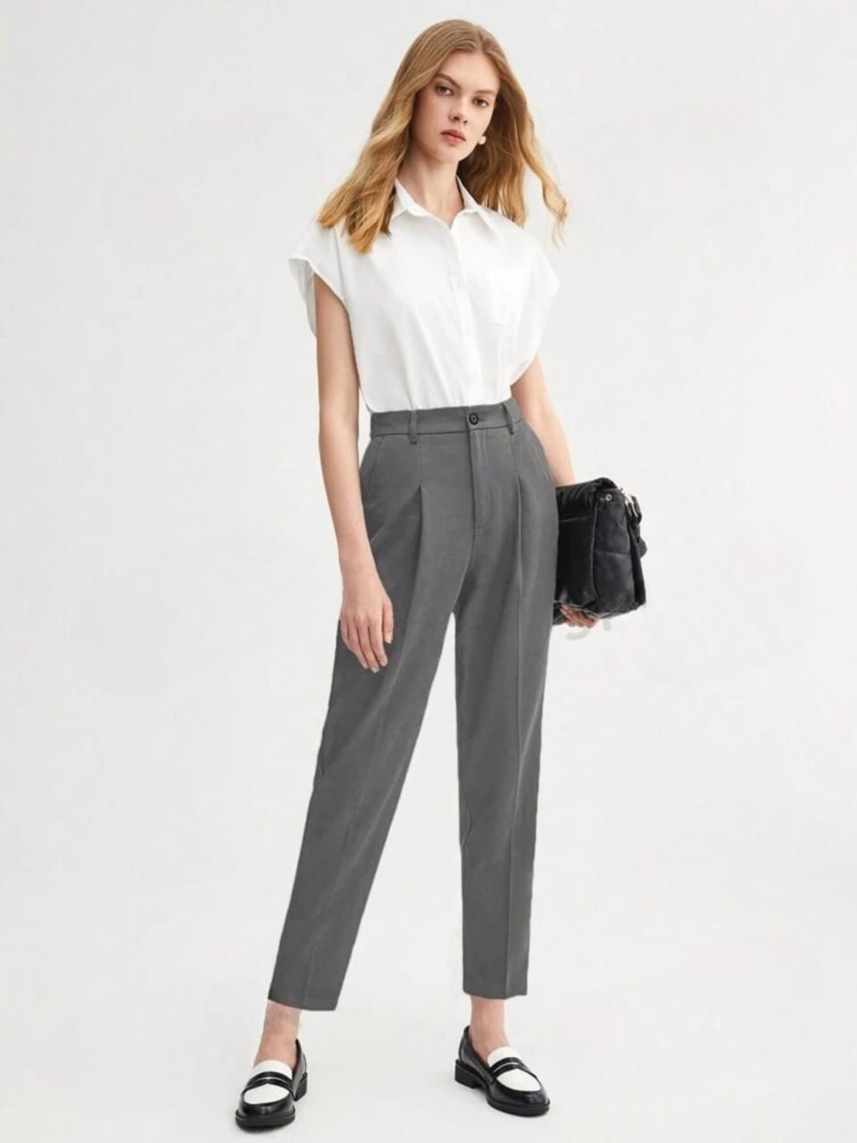 High-Rise Front-Pleated Pants