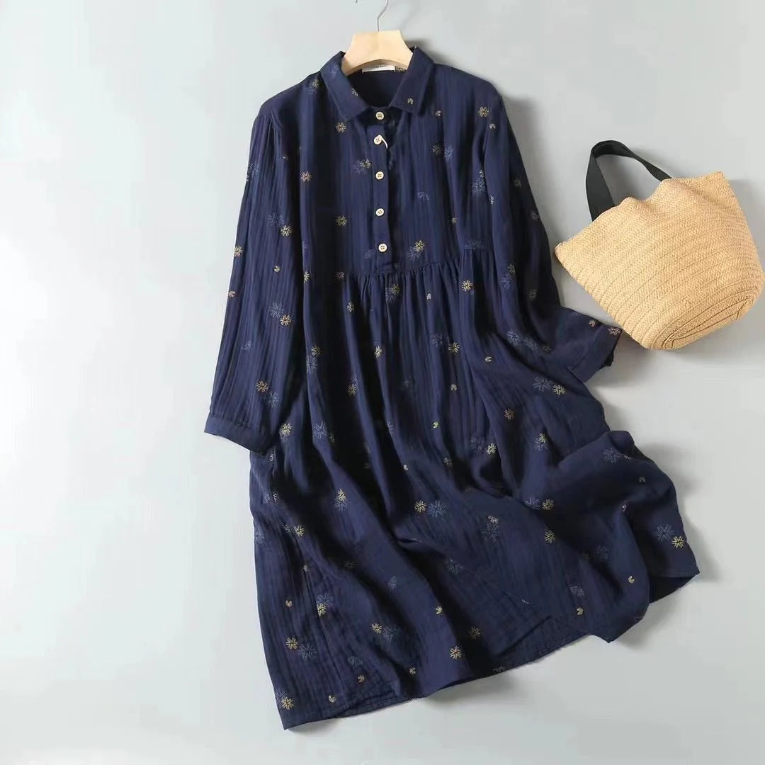 Graceful Pure Cotton Lantern Sleeve Midi Dress