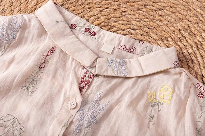 Pure Cotton Shirt With Elegant Foral and Leaf Embroderied