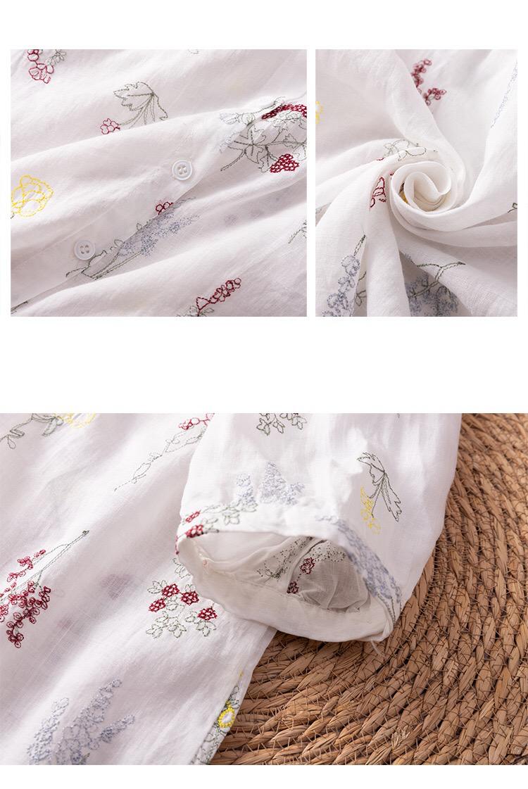 Pure Cotton Shirt With Elegant Foral and Leaf Embroderied