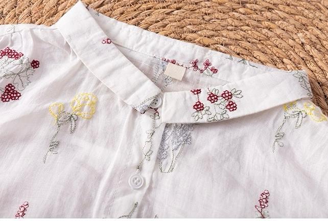 Pure Cotton Shirt With Elegant Foral and Leaf Embroderied