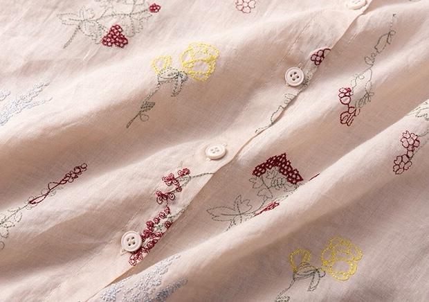 Pure Cotton Shirt With Elegant Foral and Leaf Embroderied