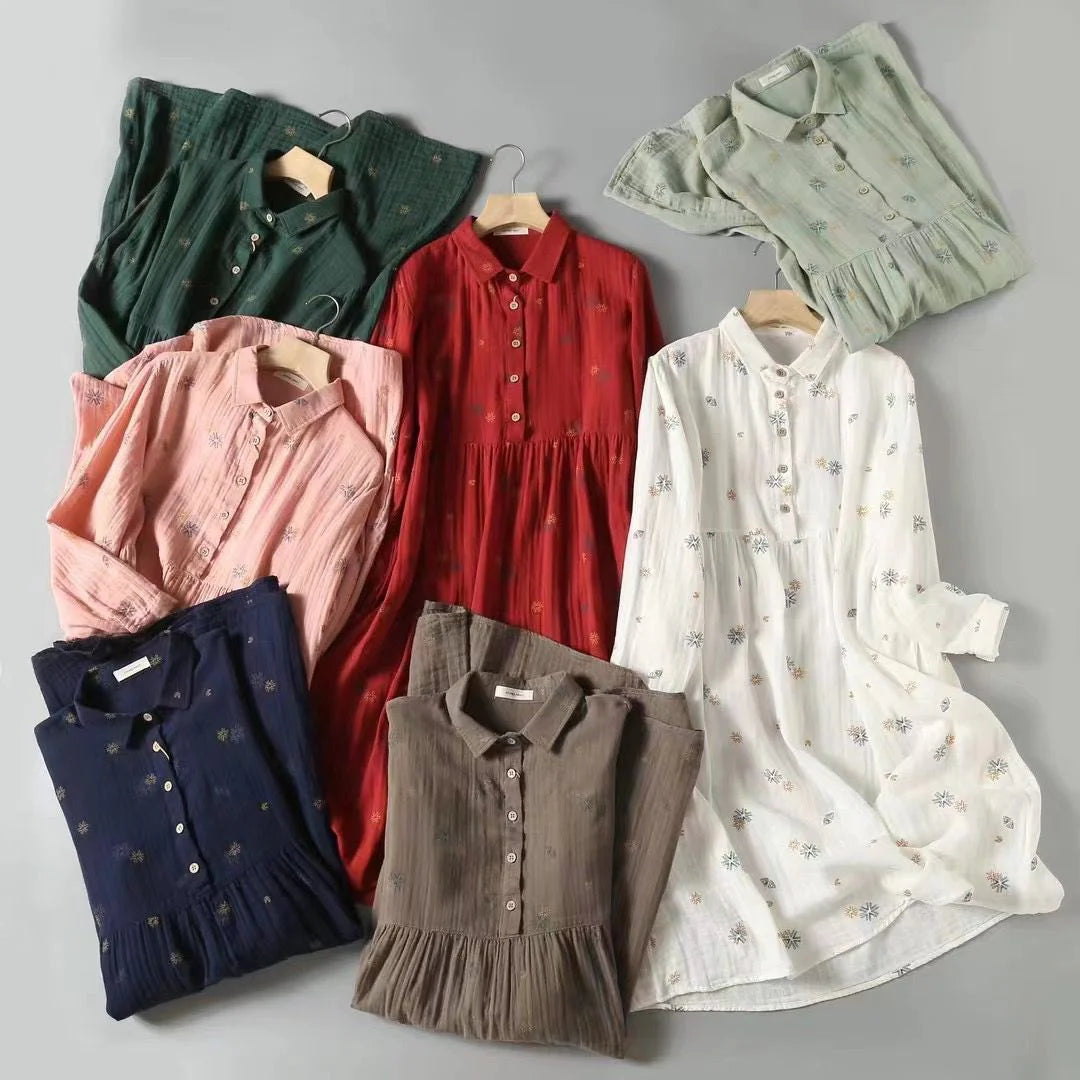 Graceful Pure Cotton Lantern Sleeve Midi Dress