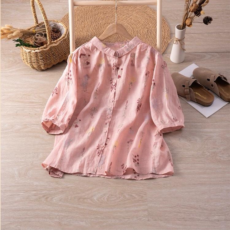 Pure Cotton Shirt With Elegant Foral and Leaf Embroderied