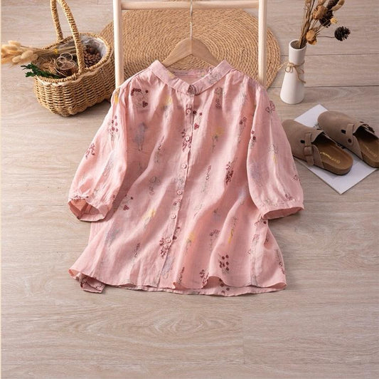 Pure Cotton Shirt With Elegant Foral and Leaf Embroderied