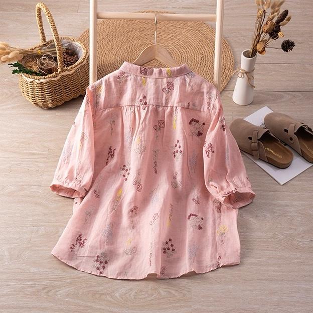 Pure Cotton Shirt With Elegant Foral and Leaf Embroderied