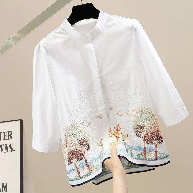 Embroidered Forest-Inspired Cotton White Shirt - The Sheen