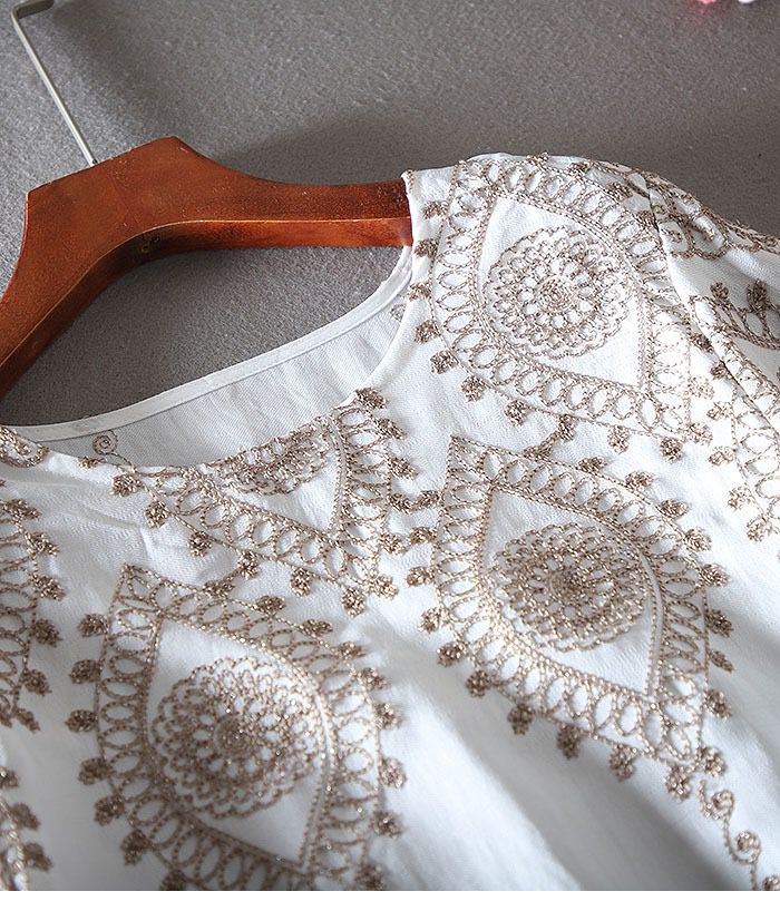 Boho Embroidered Linen Cotton Top
