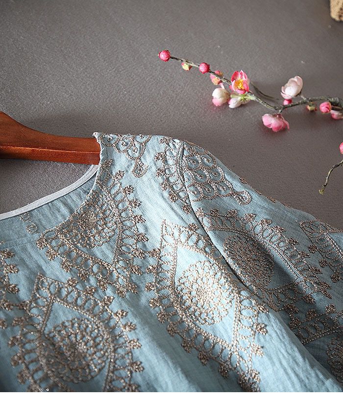 Boho Embroidered Linen Cotton Top