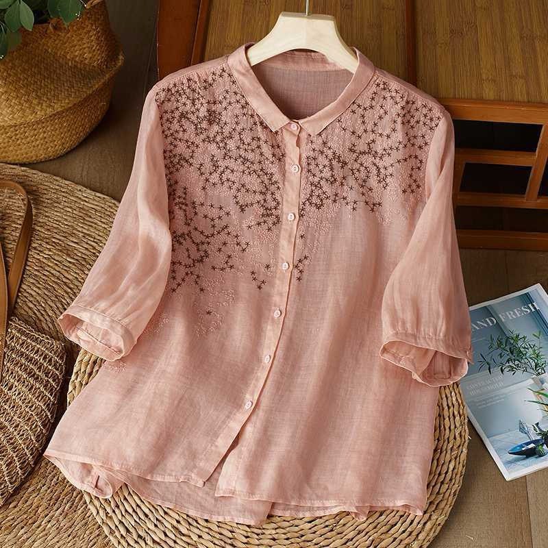 Pure Cotton Shirt With Elegant Floral Embroidered