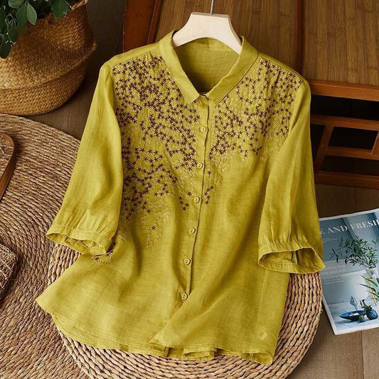 Pure Cotton Shirt With Elegant Floral Embroidered