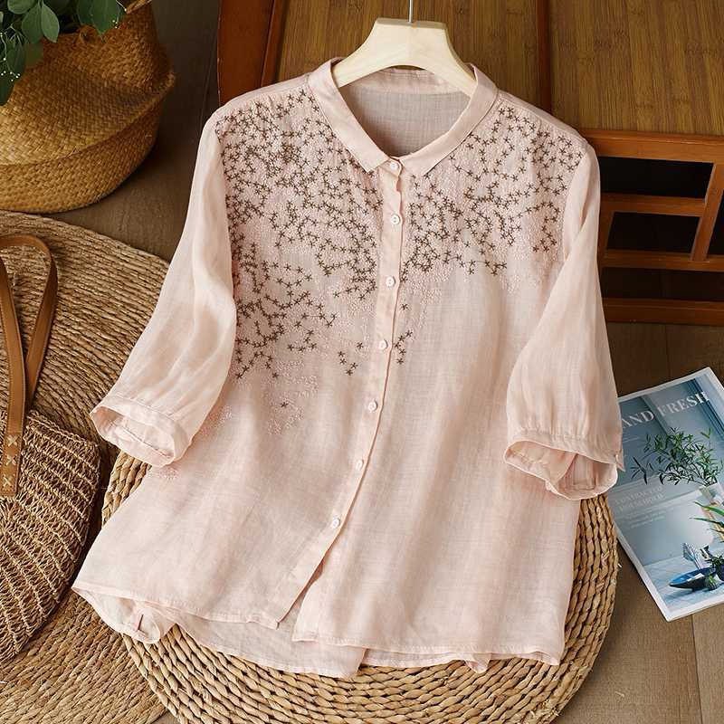Pure Cotton Shirt With Elegant Floral Embroidered