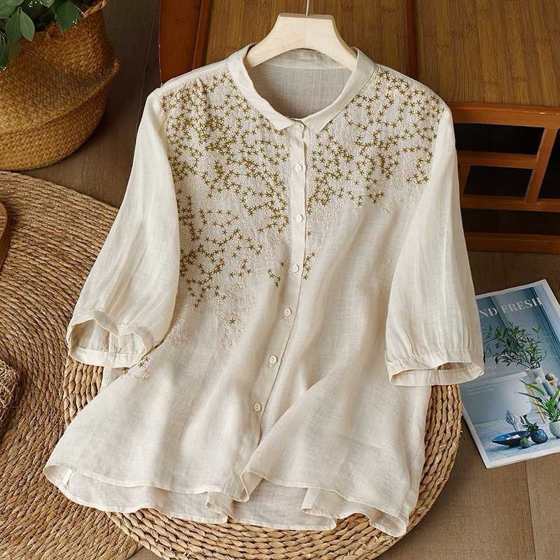 Pure Cotton Shirt With Elegant Floral Embroidered