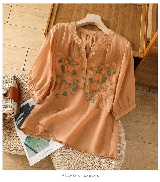 Blossom Breeze Embroidered Cotton Blouse