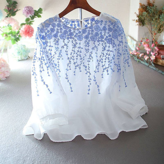 Floral Flow Embroidered White Top - The Sheen