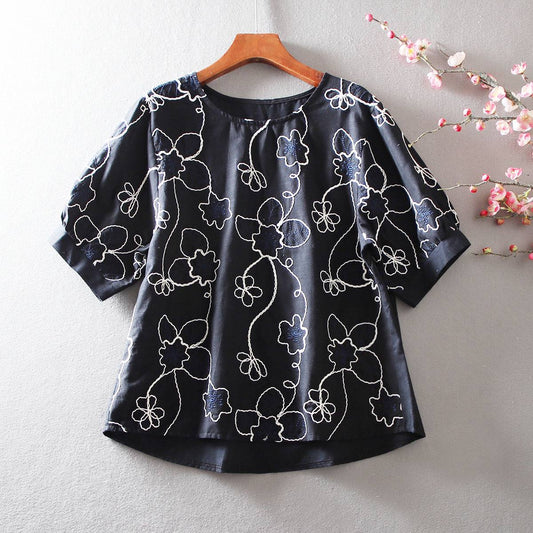Elegant Floral Embroidered Cotton Top