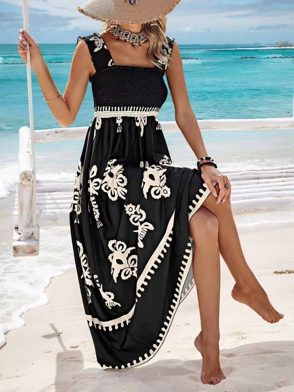 Elegant Ethnic Printing Sling Long Dress