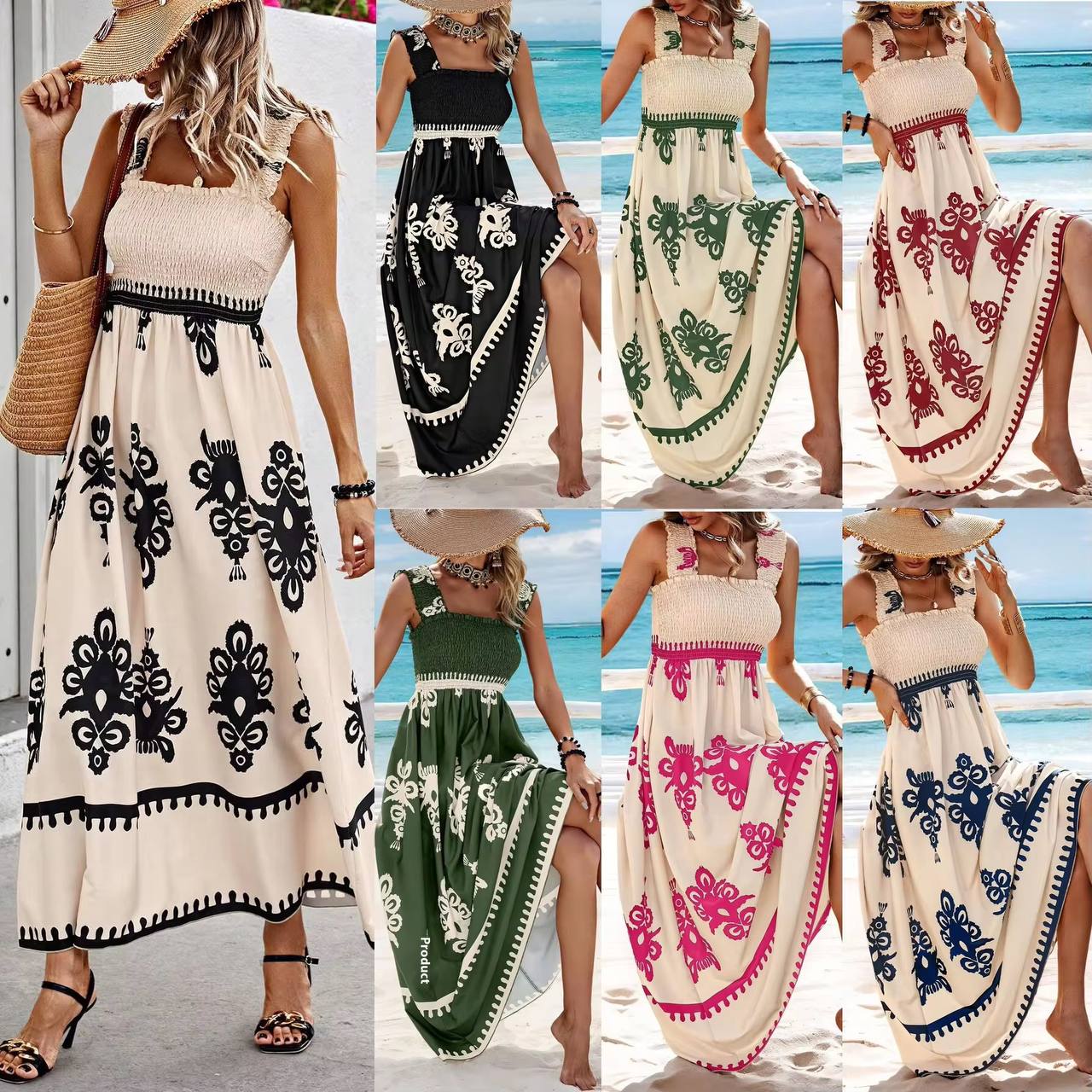 Elegant Ethnic Printing Sling Long Dress