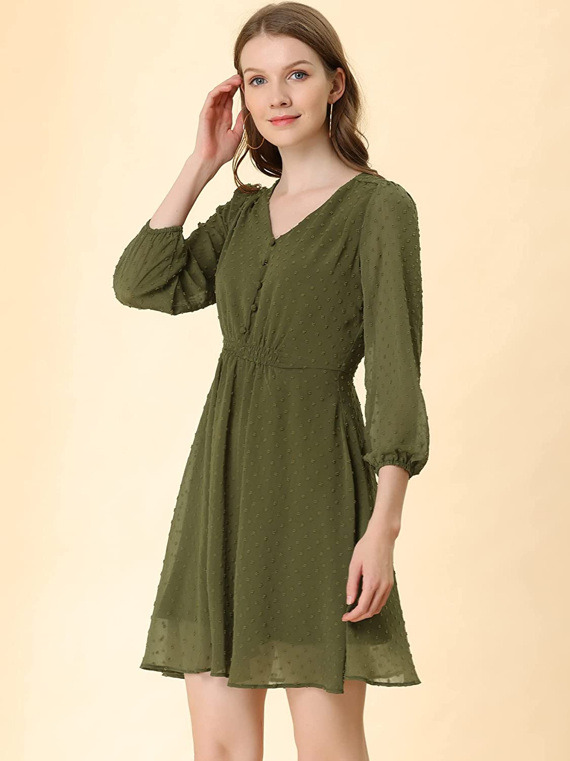 Gorgeous Green Fit & Flare V-Neck Georgette Dress