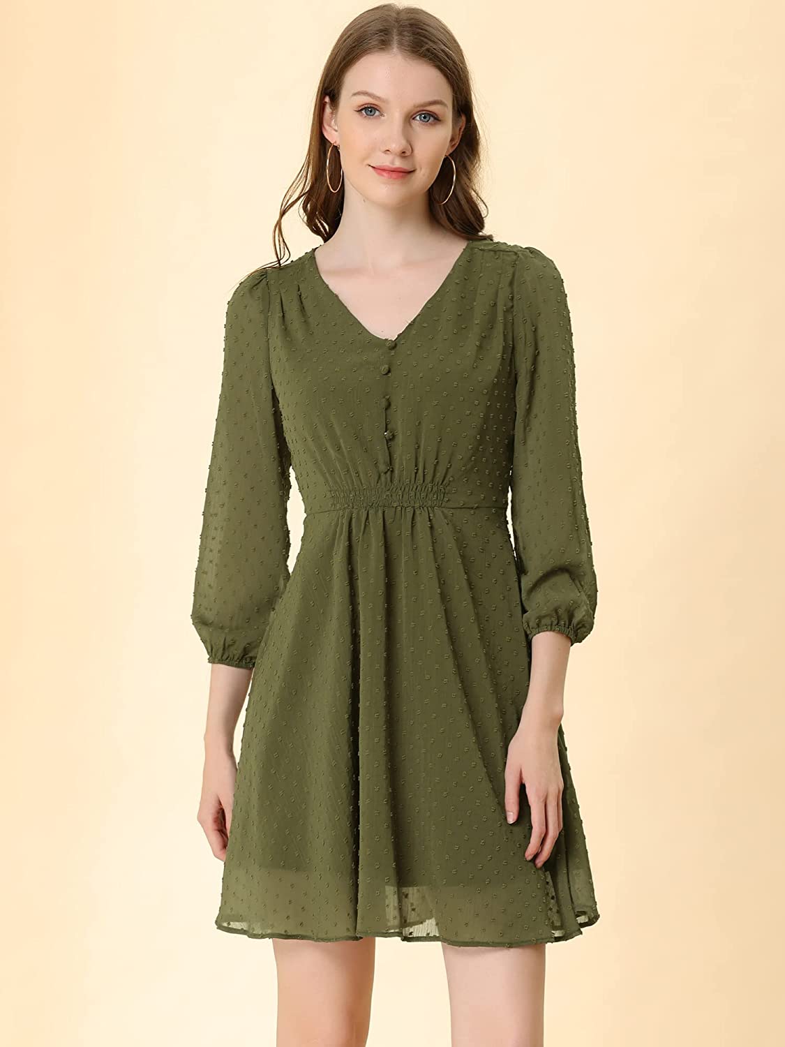 Gorgeous Green Fit & Flare V-Neck Georgette Dress