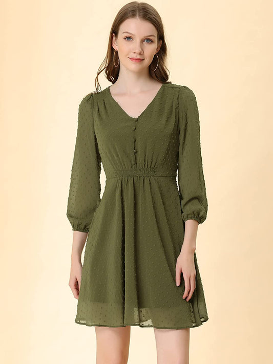 Gorgeous Green Fit & Flare V-Neck Georgette Dress