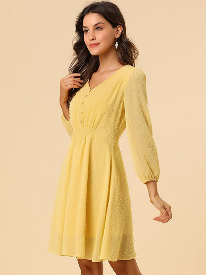 Light Yellow Fit & Flare V-Neck Georgette Dress