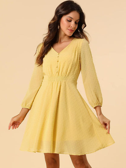 Light Yellow Fit & Flare V-Neck Georgette Dress