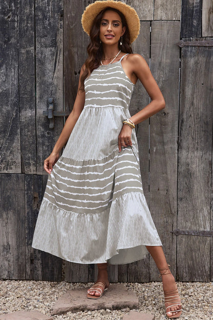 Grey Tie Dye Spaghetti Strap Summer Maxi Dress