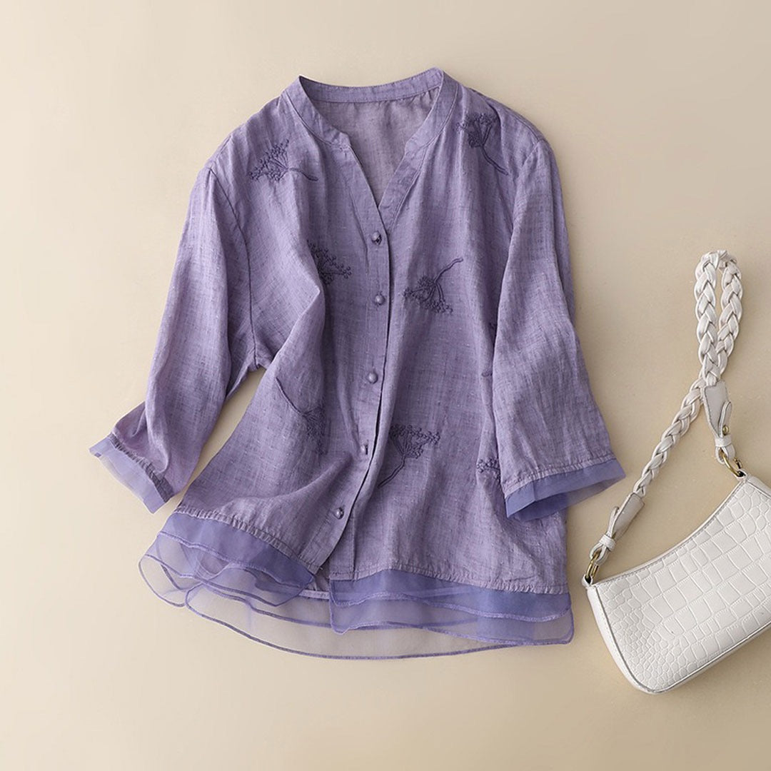 Pure Cotton Embroidered Elegant Purple Top - The Sheen