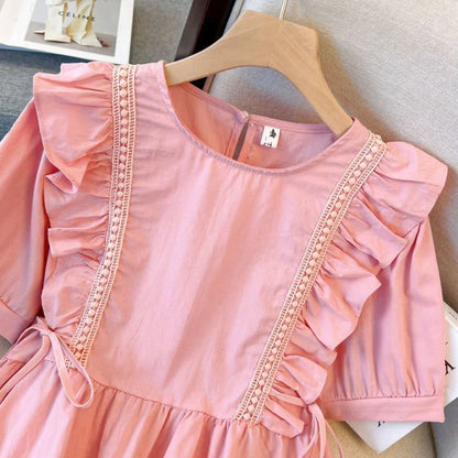 Pure Cotton Ruffled Fit And Flare Tunic With Lace Work