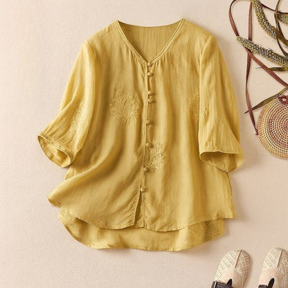 Floral Embroidered Cotton Top For Women