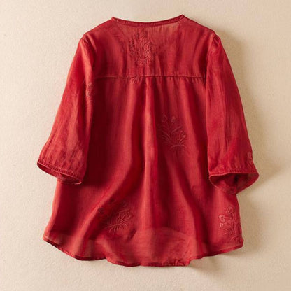 Floral Embroidered Cotton Top For Women