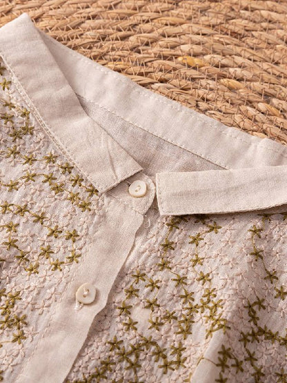 Pure Cotton Shirt With Elegant Floral Embroidered