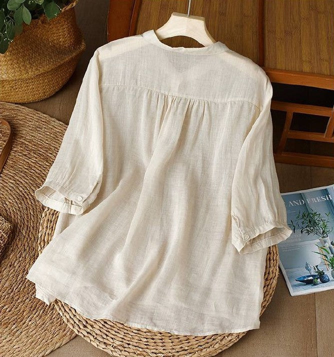 Pure Cotton Shirt With Elegant Floral Embroidered
