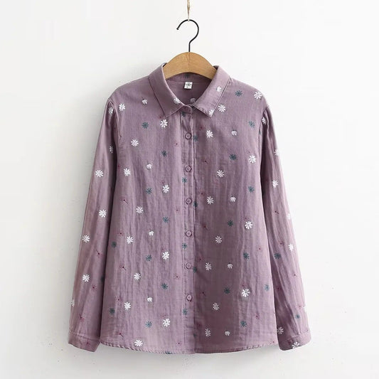 Flower Printed Long Sleeves Cotton Comfort Shirt