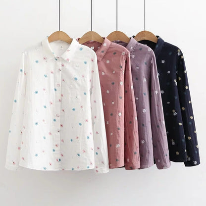 Flower Printed Long Sleeves Cotton Comfort Shirt