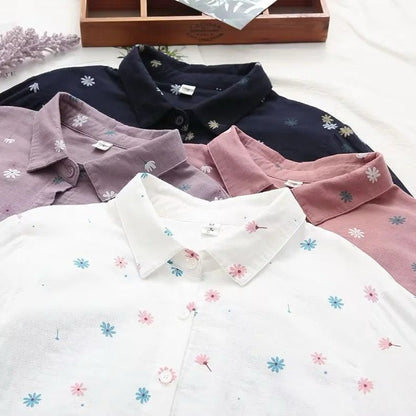 Flower Printed Long Sleeves Cotton Comfort Shirt