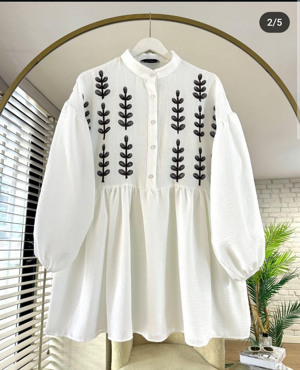 Pure Cotton Leaf Embroidered Long Tunic