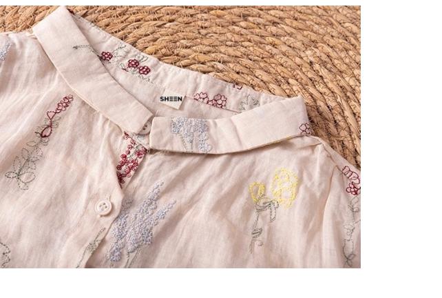Pure Cotton Shirt With Elegant Foral and Leaf Embroderied