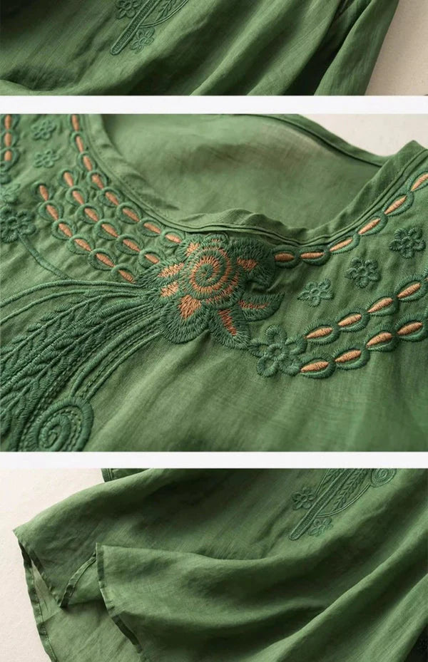 Pure Cotton Neck Embroidered Top